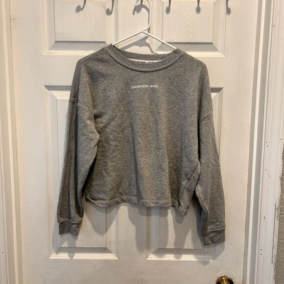 Calvin Klein Jeans Women’s Size Small Gray Sweatshirt Cropped Long Sleeve Boxy - Picture 1 of 6